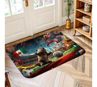 Soccer Area Rug, Festive Sporty Fireworks Flags Celebration Red Low Pile Sponge Doormat Rectangle Throw Rug Non Shedding Bathroom Laundry Room Kitchen Entryway Decor 2' X 3'
