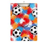 Soccer Ball Acrylic Clipboard Writing Clipboard A4 Standard Size Clip Board, 12.5 x 9 Inches Silver Clip
