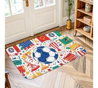 Soccer Ball Area Rug, Sporty Playful Paris Tower National Flags Summer Blue Low Pile Sponge Edge Binding Doormat Throw Rug Rectangle Bathroom Bedside Entryway Door Decor 2' X 3'