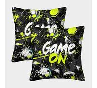 Soccer Ball Art Cushion Covers Set of 2 Dynamic Graphic Style Square Cushion Case for Sofa Bed with Smooth Invisible Zip Soft Decorative 40x40cm