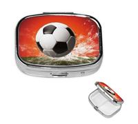 Soccer Ball Background Square Metal Pill Box 2 Compartment Cute Travel Pill Organizer Case Portable Medicine Vitamin Organizer Pill Case for Women Men Travel Unique Gift