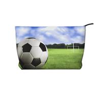 Soccer Ball Background Zipper Closure Corduroy Makeup Bag Multifunctional Organizer 22x7x17cm for Travel Camping Vacation Fitness