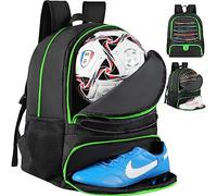 Soccer Ball Bag Backpack for Men Women with Ball & Shoes Compartment 32L Capacity Lightweight Breathable Boys Girls Basketball Bag Backpack Fit Volleyball Football Sports Travel School Gym Green Edge