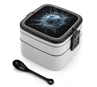 Soccer Ball Break Glass Double Layer Bento Box Lunch Containers | Stackable,Lunch Box,Detachable,with Spoon,for Men Women