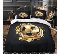 Soccer Ball Design Duvet Cover 3D Print Premium 3 Pcs Bed Linen Hidden Zipper Dynamic Golden Flame Quilt Cover Luxurious Breathable for Kids Adults Women Teens Youth Girls Boys Double（200x200cm）