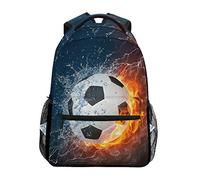 Soccer Ball Fire Water Backpack Waterproof Shoulder Book Bag Gym Backpack, Football Sports Laptop Bag Casual Day Pack Outdoor Travel Sports Bag For Kids Boys Girls Women Men