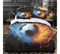 Soccer Ball Fire Water Comforter Cover 3D Design Printed Luxury 3PCs Bedding Set Zipper Dynamic Sports Duvet Cover Extra Soft Easy Care for Teens Youth Teenagers Adults Women Kids King（220x240cm）