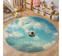 Soccer Ball Flies Into The Goal Round Area Rug 180cm, Sports Competition Theme Washable Area Rugs for Boys Girls, Soft Low-Pile Carpets with Non-slip Carpet for Nursery Children's Toy Room, Blue