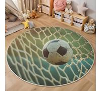 Soccer Ball Flies Into The Goal Round Area Rugs Living Room, Sports Competition Theme Circle Area Rug Non Slip Washable Floor Rugs Non Slip Green Round Rug for Kids Rooms Childrens Bedroom Decor 80cm