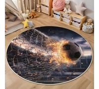 Soccer Ball Flies Into The Goal Round Area Rugs Living Room, Stadium Scene Style Circle Area Rug Non Slip Washable Floor Rugs Non Slip Orange Round Rug for Kids Rooms Childrens Bedroom Decor 60cm