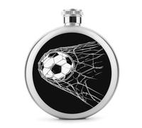 Soccer Ball Flies Into The Goal Stainless Steel Hip Flask for Liquor, Round Pocket Portable Wine Flask for Drink 5 Oz
