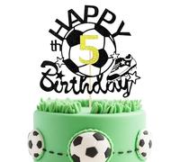 Soccer Ball Happy 5th Birthday Cake Topper - Black Glitter Football Theme Cake Decorations for 5 Year Old Soccer Themed Birthday Party Decoration Supplies