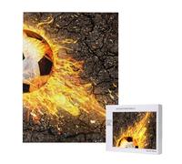 Soccer Ball In Burning Fire Flames,500 Pieces Wooden Jigsaw Family Game Jigsaw Puzzles for Adults Teens