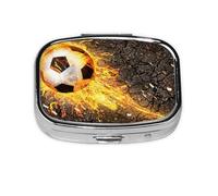 Soccer Ball in Burning Fire Flames,Meta Pill Box 2 Compartment Medicine Case,Portable Organizer,Rectangle Meta Portable Organizer Pill Box 2231 Compartment Medicine Case