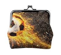 Soccer Ball in Burning Fire Flames, PU Leather Coin Purse, Small Wallets, Change Pouch with Kiss Lock Clasp Buckle, Change Purse