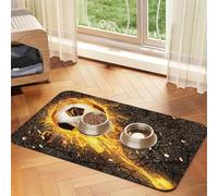 Soccer Ball In Burning Fire Flames,Waterproof Pet Feeding Mat,PU Leather Placemats for Cat Dog Water Bowl,Food Mats,30x45cm