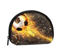 Soccer Ball in Burning Fire FlamesSmall Makeup Sanitary Napkin Storage Bag,Women's Cosmetic Coin Purse