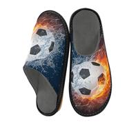 Soccer Ball in Fire and Water Slippers for Men Women, Football Womens House Slippers Indoor Slipper Socks House Shoes Bedroom Travel Shoe Use