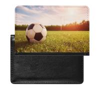 Soccer Ball on A Field Passport Cover Protector Rfid Blocking Passport Holder Id Card Holder Secure Travel Wallet Organizer for Passport Tickets Credit Cards, style, One Size