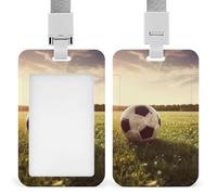 Soccer Ball on A Field Sliding Id Badge Holder Heavy Duty Waterproof Badge Clip Plastic Key Card Work Holder Case Vertical Sleeve Pocket for Teacher Student