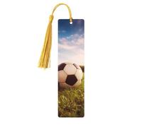 Soccer Ball On A Field Wooden Bookmarks 5 Pcs,Handmade Double-Sided Printed Book Marks Page Markers with Gold Tassels Book Accessories Gift for Book Lovers Women Men