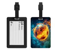 Soccer Ball on Fire Flames Luggage Tag Travel Bag Suitcase Baggage Name Tags