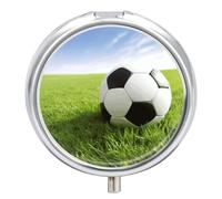 Soccer Ball On Grassy Pill Box Pill Case Pill Organizer Medicine Pill Organizer Weekly Pill Organizer Pill Holder Small Pill Case Pill Containers Pill Holder for Purse