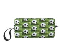 Soccer Ball On Grassy Print Foam Padded Cosmetic Case Simple Organizer Pouch Lightweight Travel Bag for Space Saving