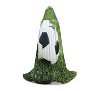 (Soccer Ball On Grassy) Print Hooded Cape For Teenagers Costume Party, Halloween Hooded Cape Soft and Elastic,M