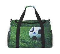 Soccer Ball On Grassy Print Travel Hand Travel Bag Weekender Overnight Carry On Tote Foldable Crossbody Bag