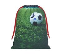 Soccer Ball On Grassy Printing 11.8x15.8in Drawstring Gift Bag With Red Ribbon Closure For Halloween Xmas,For Adults Gifting