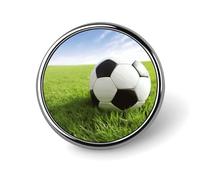 Soccer Ball On Grassy Small Round Name Badge Magnets, Magnetic Name Tag Holders Personalized Engraved Metal Identification Badges for Clothes Coats Vests, Circular