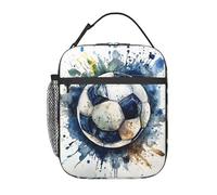 Soccer Ball Print Functionality Portable Insulated Lunch Pouch Reusable Meal Picnic Tote Work Travel