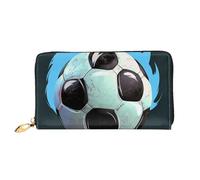 Soccer Ball Printed Leather Wallet for Men Women, Long Clutch Handbag with 12 Card Holder and 3 Money Clip