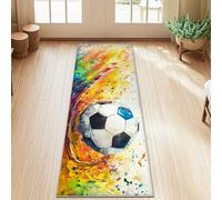 Soccer Ball Runner Rug, Sport Dynamic Splash Lines Summer Yellow Non-Slip Soft Rectangle Carpet Stain Resistant for Kitchen Entryway Laundry Hallway Decor 2x5 Ft