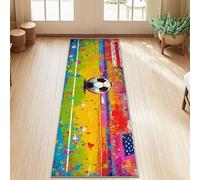 Soccer Ball Runner Rug, Sporty Modern Stars Stripes Summer Yellow Low Pile Indoor Rectangle Carpet Non Shedding for Kitchen Entryway Bathroom Doorway Decor 2x5 Ft