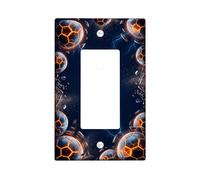 Soccer Ball Single Rocker Light Switch Cover, Sporty Dynamic Lightning Shattered Glass N/a Blue Plastic Standard Size Decorative Wall Plates for Bedroom Bathroom Kitchen Entrance Decor