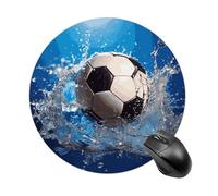 Soccer Ball Water Round Mouse Pad 7.8 Inch, Portable Gaming Mouse Mat with Non-Slip Rubber Base & Smooth Surface, Waterproof Mousepad for PC, Laptop, Computer, Office, Home