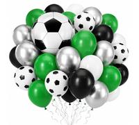 Soccer Balloons, 12 Inch Green Black White Metallic Silver Latex Balloons with Soccer Ball 4D Foil Balloon for Boys Kids Sport Theme Birthday Decorations Football Lover Men Party Baby Shower Decor