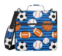 Soccer Balls Blue Print Zipper Binder Bag 3 Ring with Shoulder Strap & Handle Multi Pocket Binder Organizer Bag Large Capacity for School Office Supplies