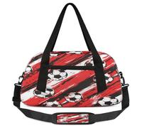 Soccer Balls Red Striped Kids Overnight Duffle Bags for Girls Boys, Football Lightweight Sports Gym Bag for Kids，Small Overnight Weekender Carry on Travel Bags Dance Bag, Soccer Balls Red Striped,