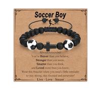 Soccer Baseball Bracelet Gifts for Boys, Black Natural Stone Ball Cross Beaded Bracelet, Birthday Graduation Christmas Gifts Ideas for Soccer Baseball Players Team Lovers Son Grandson Brother Friend