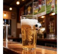 Soccer Beer Pint Glass with Embedded Mini Football, Ideal Fathers Day Gift & Fan Gift, Great for Cold Drinks, Soda and Water