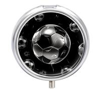 Soccer Black Pill Box Portable Mini Travel Pill Organizer Holder 3 Compartment Decorative Round Pills Case Exquisite Daily Vitamin Container for Cod Liver Oil