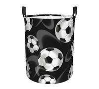 Soccer Black Print Circular Laundry Hamper With Rope Handle Collapsible Waterproof Laundry Basket For Kids Toys Room, Bedroom, Living Room, Gift Basket Dirty Clothes Organizer Storage Basket