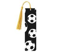 Soccer Black Wooden Bookmark Craft Hanging Tags Ornaments Rectangular Bookmarks with Holes and Ropes