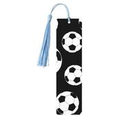 Soccer Black Wooden Bookmark Craft Hanging Tags Ornaments Rectangular Bookmarks with Holes and Ropes