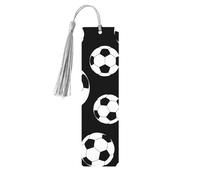 Soccer Black Wooden Bookmark Craft Hanging Tags Ornaments Rectangular Bookmarks with Holes and Ropes
