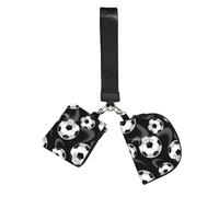 Soccer Black Wristlet Keychain Wallet Pouch with Strap Double Zipper Small Coin Purse Portable Wrist Bag for Travel Gym Daily Use