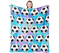 Soccer Blanket, Ultra Soft Flannel Throw Blanket with Blue Violet Pink Splash Background, Soccer Ball Print, Sports Theme Decor, Football Gift for Birthday, Holiday, Couch, Bed, Car and Camping
